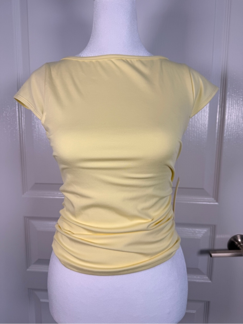 Women's Pale Yellow Cap-Sleeve Crop Top